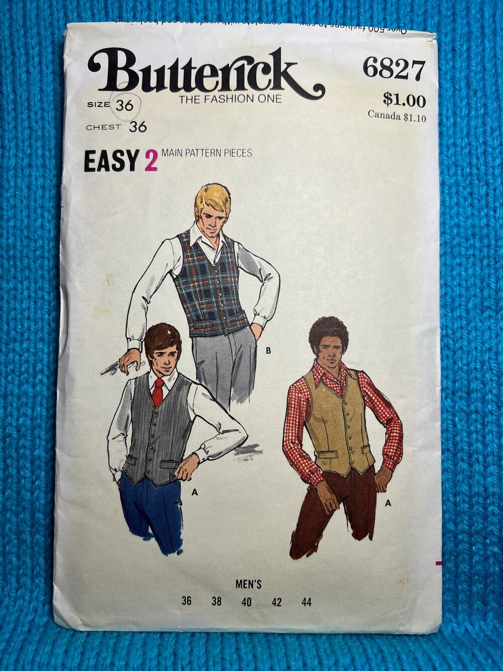 Butterick sewing pattern 6827 mens vest size 36
